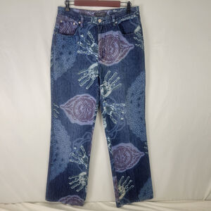 Jamie Nicole Jeans Womens 12 Blue High Rise Wide Leg Painted Print Denim 31x29.5